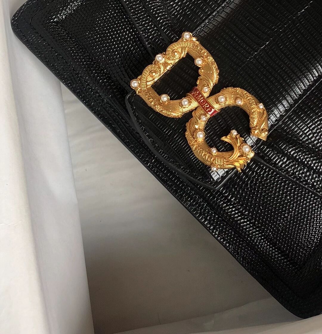 Dolce & Gabbana Origianl Lizard skin Leather Bag 4916F Black