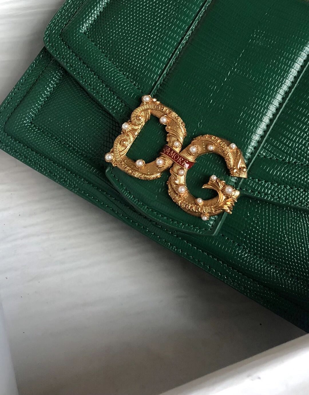 Dolce & Gabbana Origianl Lizard skin Leather Bag 4916F Blackish green