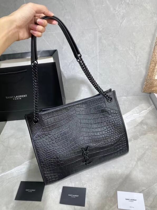 SAINT LAURENT NIKI MEDIUM SHOPPING BAG IN CRINKLED  LEATHER Y577999 black