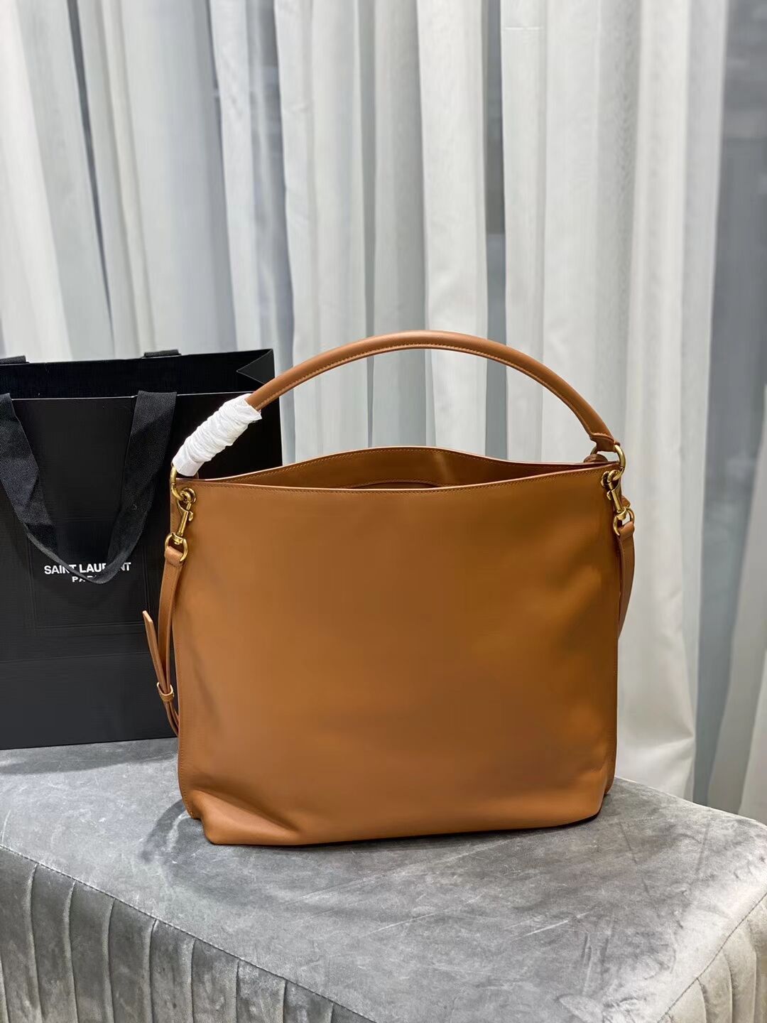 Yves Saint Laurent Calfskin Leather Shoulder Bag Y635266 brown