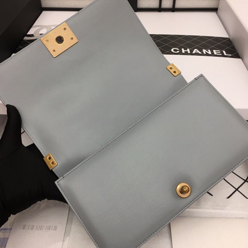 Boy Chanel Flap Bag Original Chevron Leather Gray A67086V Bronze Buckle