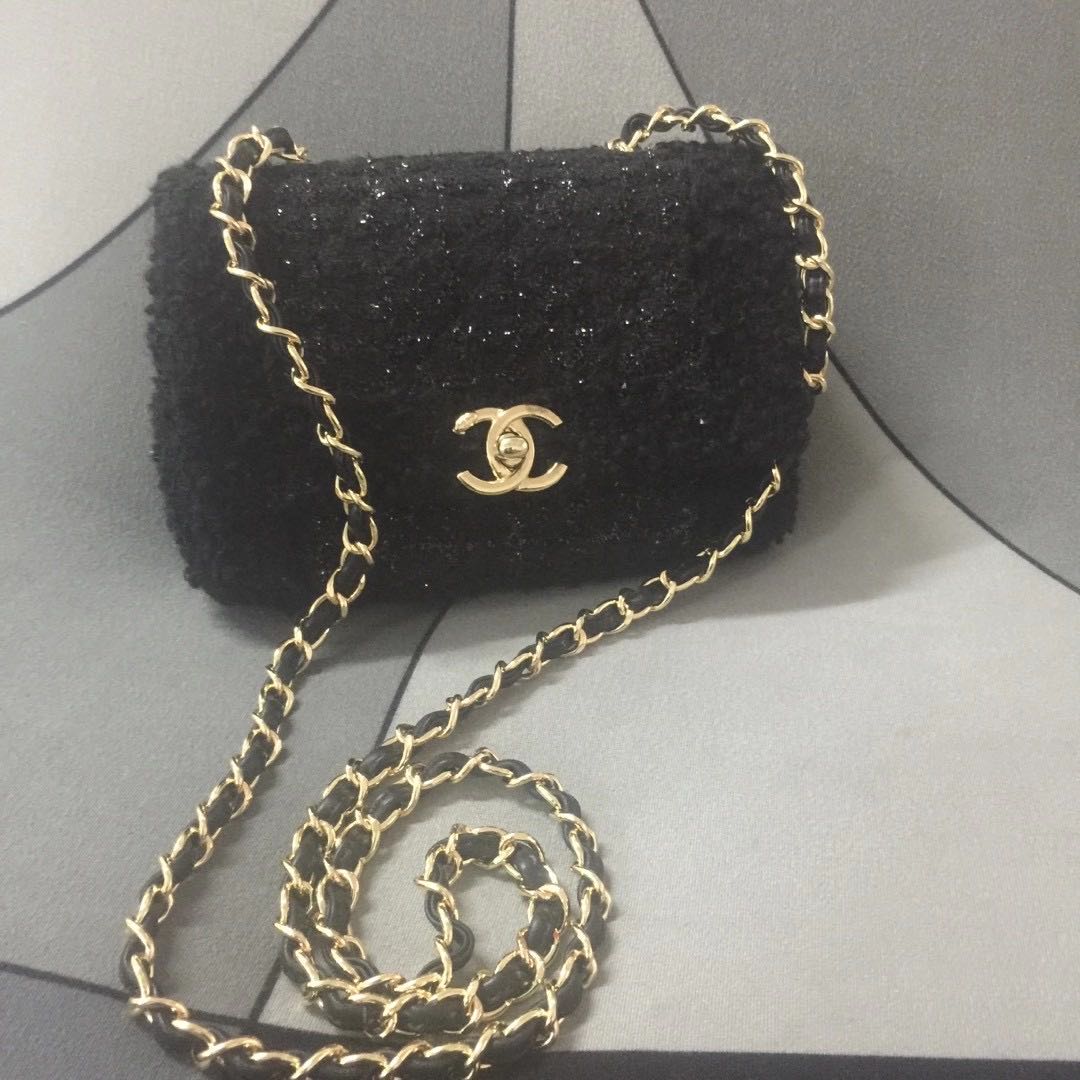 Chanel small flap bag Gold-Tone Metal AS1116 black