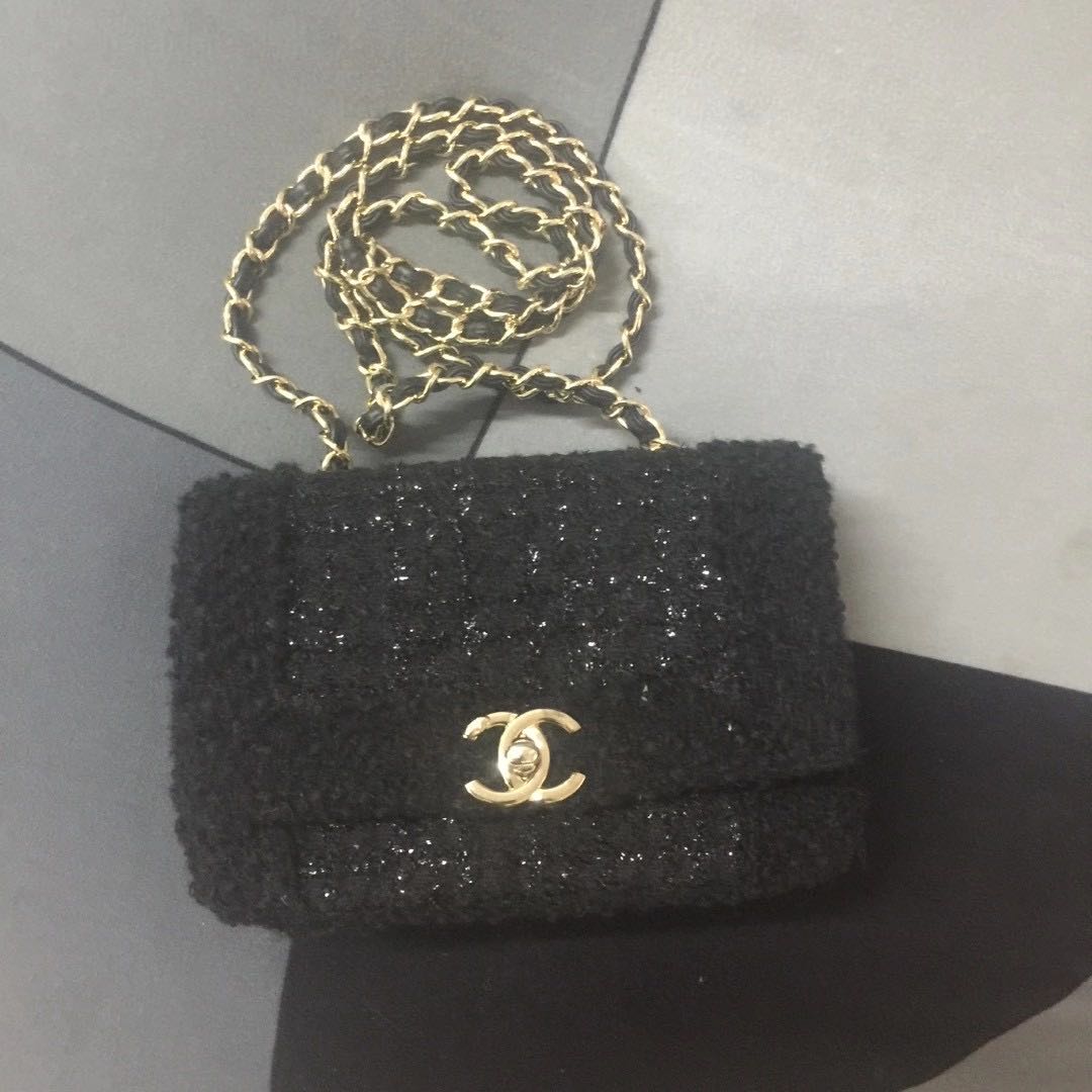 Chanel small flap bag Gold-Tone Metal AS1116 black