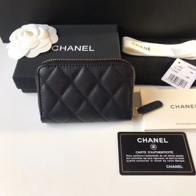 CHANEL 19 Grained Calfskin & Gold-Tone Metal Wallet AP1842 black