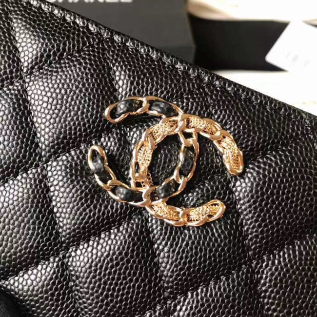 CHANEL 19 Grained Calfskin & Gold-Tone Metal Wallet AP1837 black