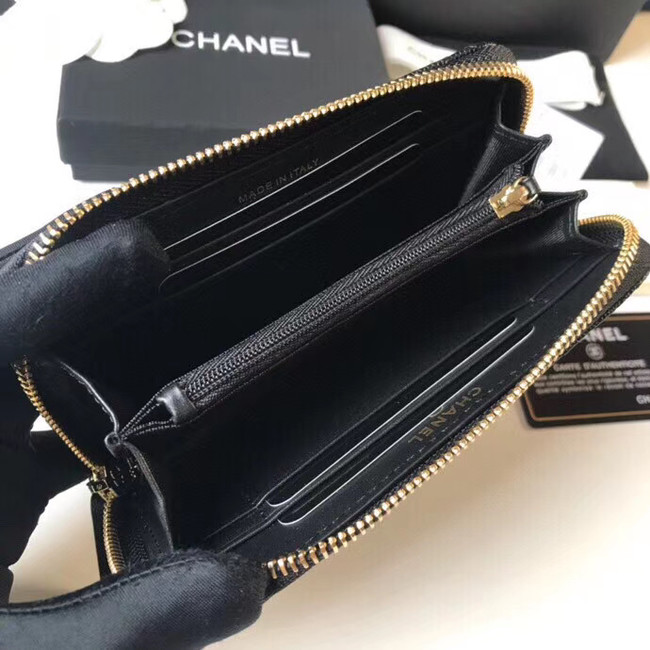 CHANEL 19 Grained Calfskin & Gold-Tone Metal Wallet AP1837 black