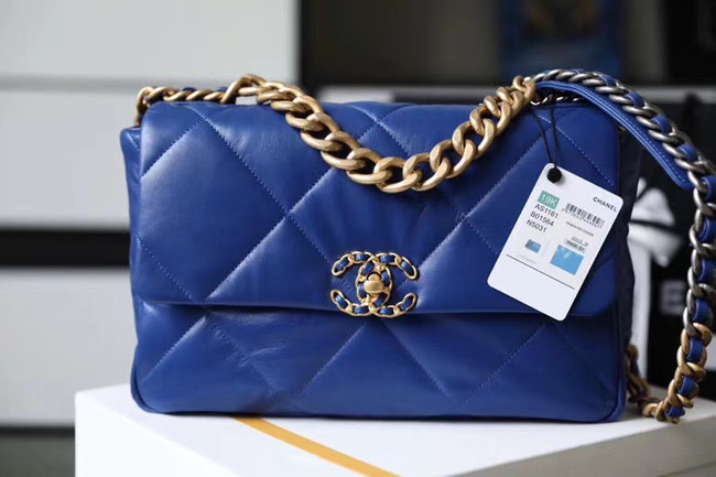 Chanel 19 flap bag AS1161 blue