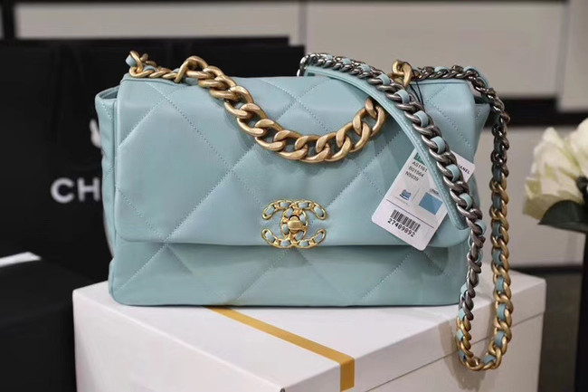 Chanel 19 flap bag AS1161 light blue