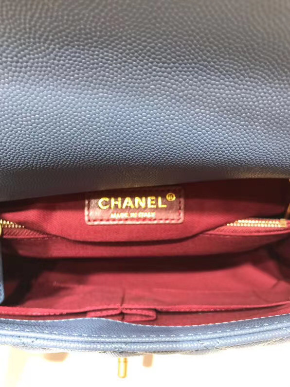 Chanel flap bag with Burgundy top handle A92991 Blue