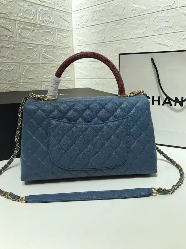 Chanel flap bag with Burgundy top handle A92991 Blue