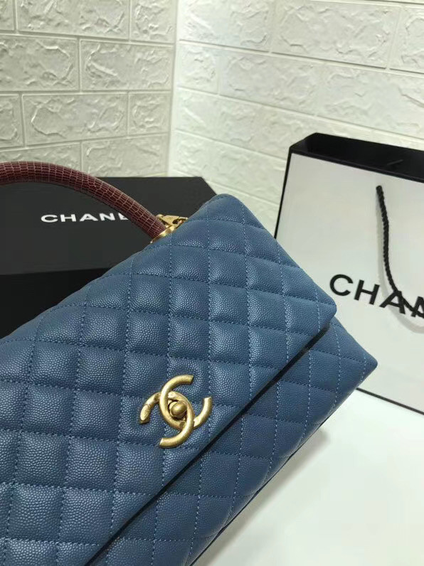 Chanel flap bag with Burgundy top handle A92991 Blue