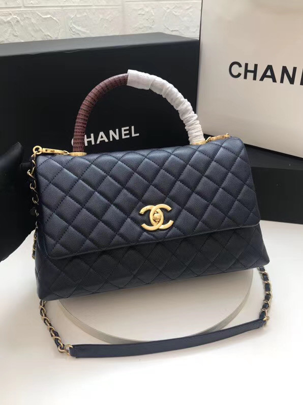 Chanel flap bag with Burgundy top handle A92991 dark Blue