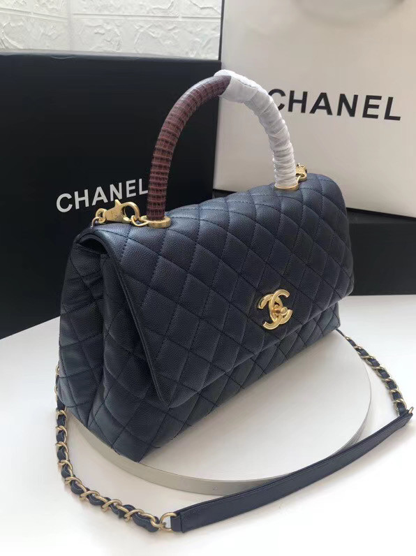 Chanel flap bag with Burgundy top handle A92991 dark Blue