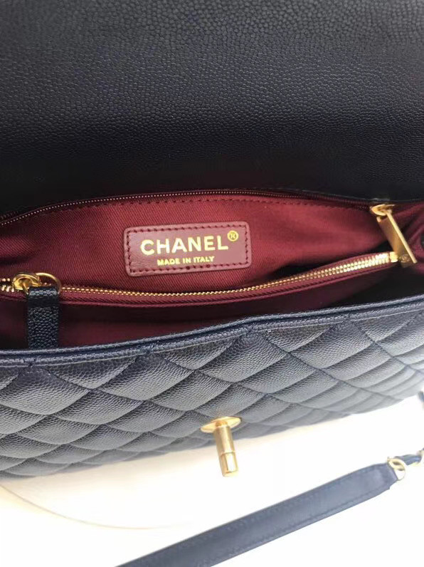 Chanel flap bag with Burgundy top handle A92991 dark Blue