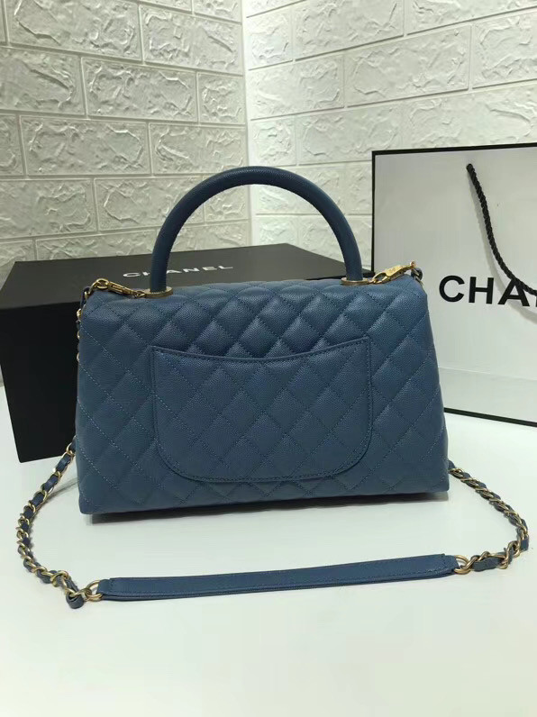 Chanel flap bag with top handle A92991 Blue