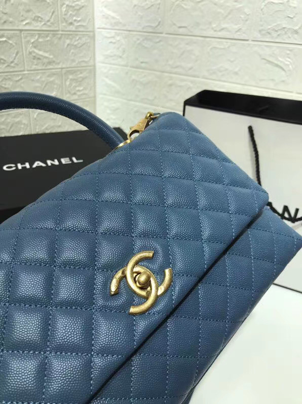 Chanel flap bag with top handle A92991 Blue