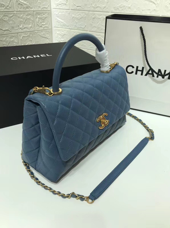 Chanel flap bag with top handle A92991 Blue