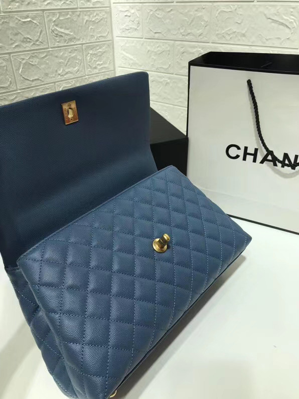 Chanel flap bag with top handle A92991 Blue