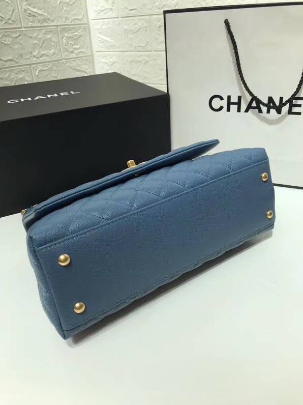 Chanel flap bag with top handle A92991 Blue