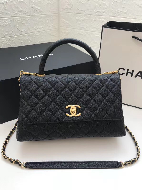 Chanel flap bag with top handle A92991 black