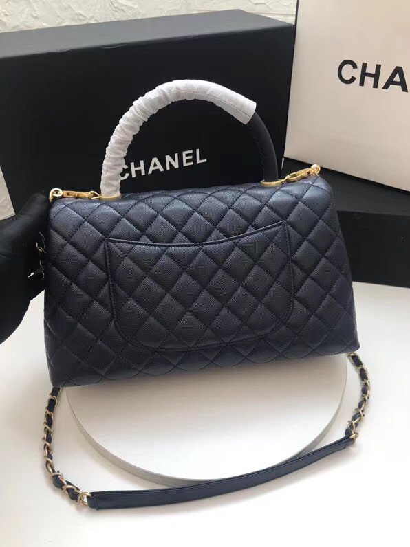 Chanel flap bag with top handle A92991 dark Blue