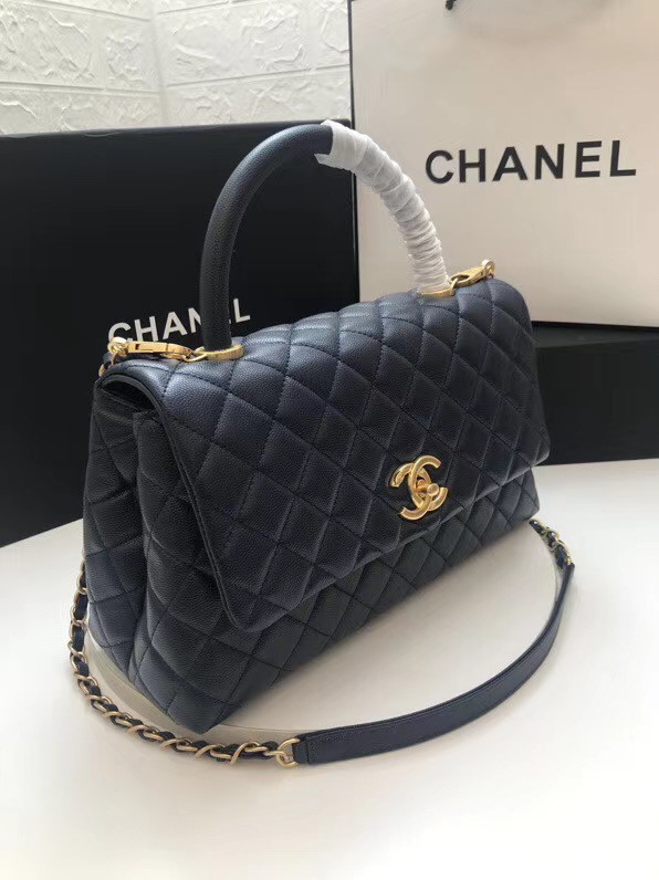 Chanel flap bag with top handle A92991 dark Blue