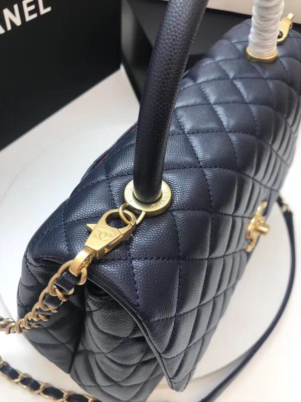 Chanel flap bag with top handle A92991 dark Blue