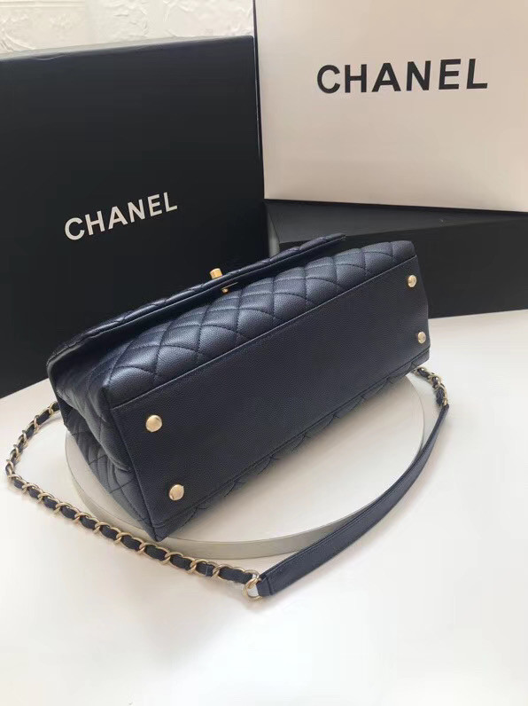 Chanel flap bag with top handle A92991 dark Blue