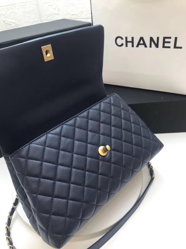 Chanel flap bag with top handle A92991 dark Blue