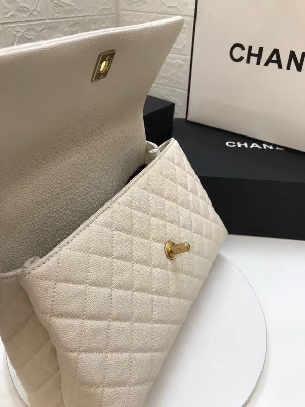 Chanel flap bag with top handle A92991 white