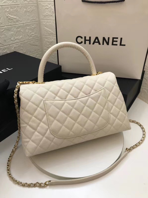 Chanel flap bag with top handle A92991 white