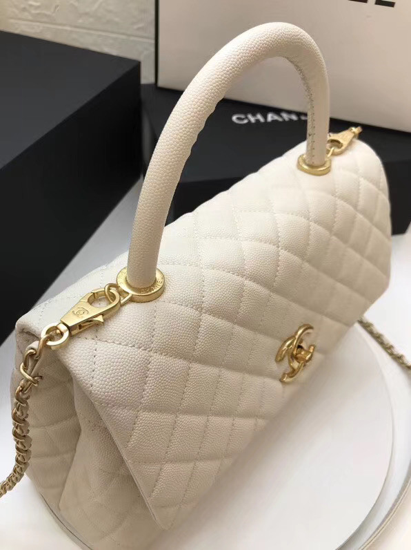 Chanel flap bag with top handle A92991 white