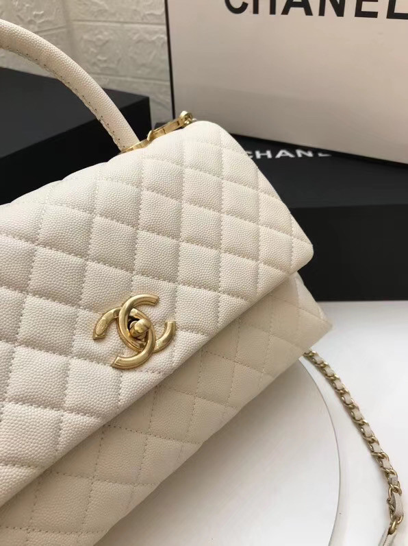 Chanel flap bag with top handle A92991 white