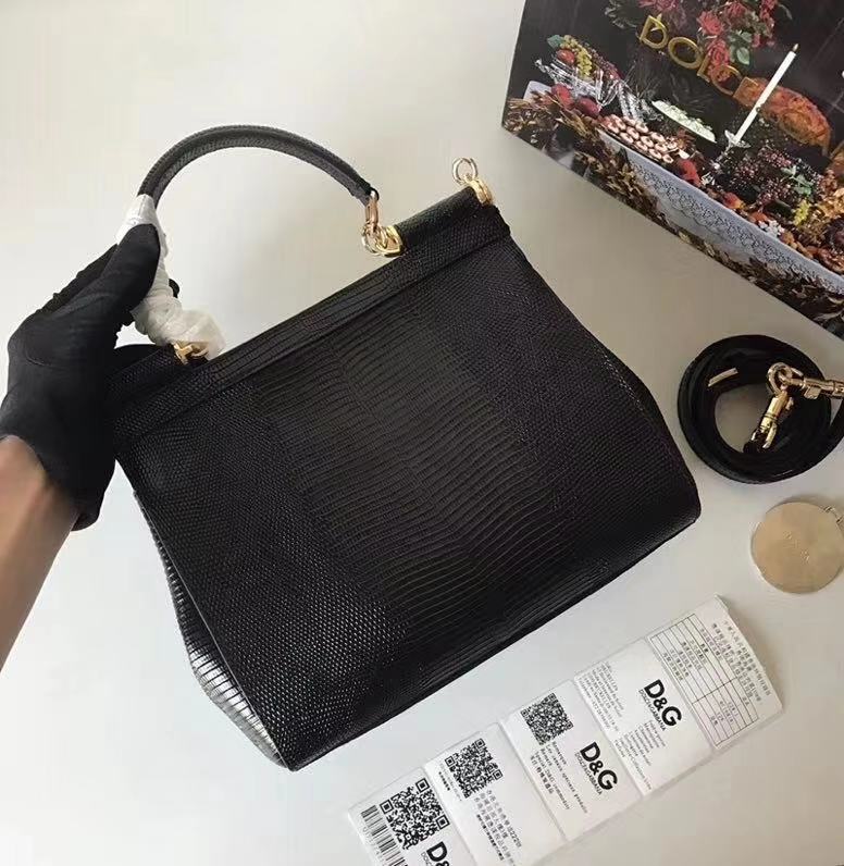 Dolce & Gabbana SICILY Lizard Pattern Tote Bag BB4137 black