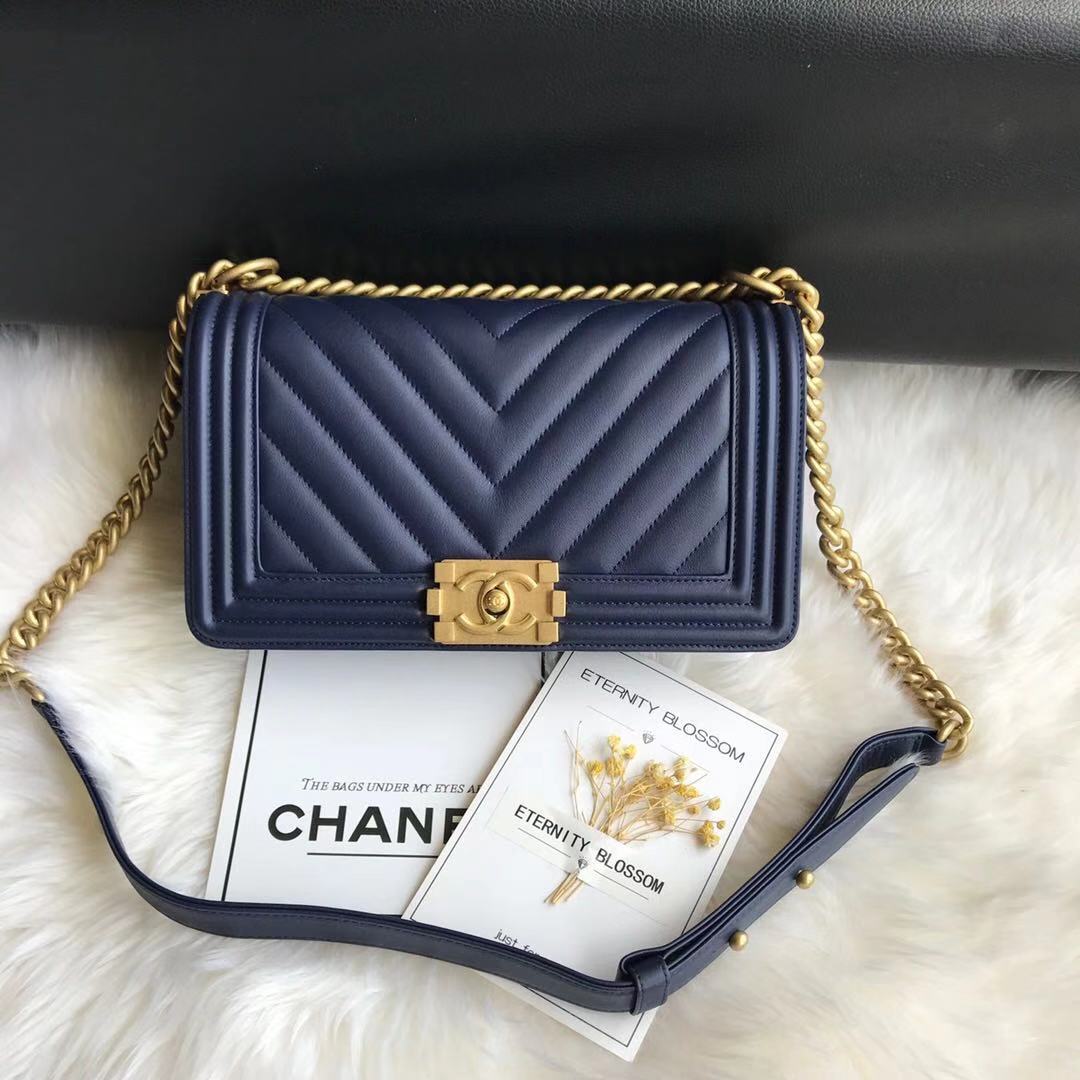 Boy Chanel Flap Bag Original Chevron Leather A67086V Blue