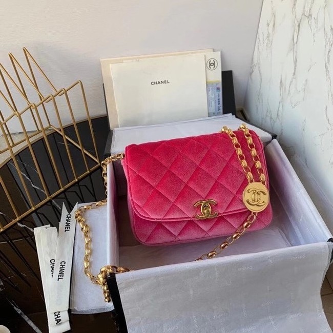 Chanel flap bag velvet & Gold-Tone Metal AS2222 Coral