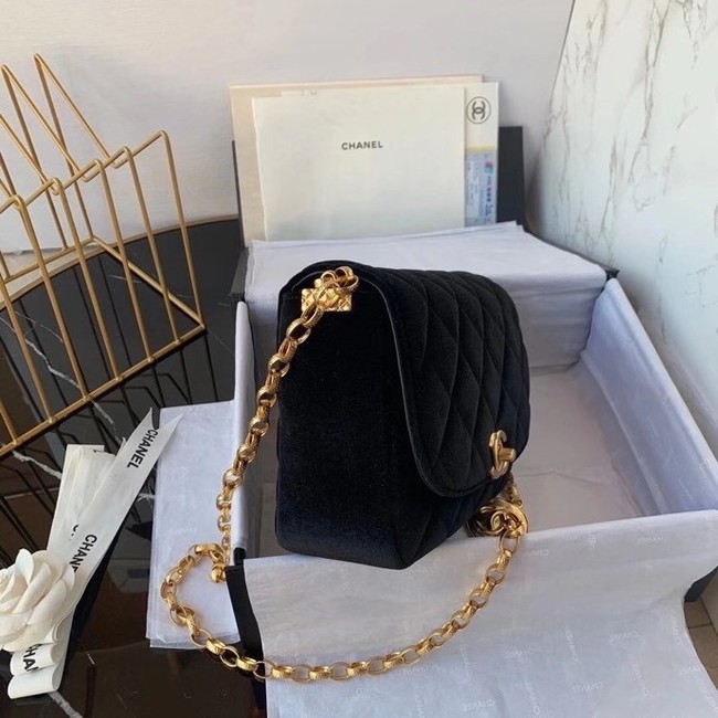 Chanel flap bag velvet & Gold-Tone Metal AS2222 black