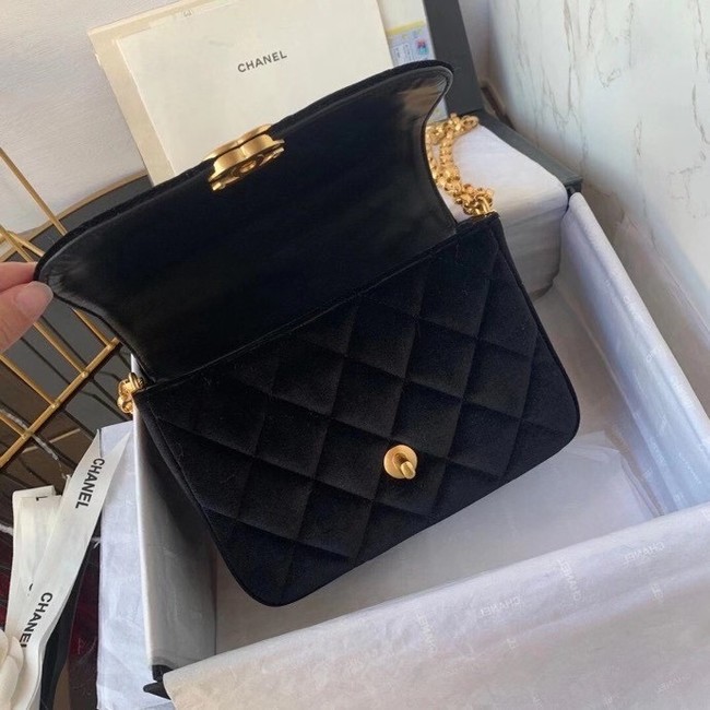 Chanel flap bag velvet & Gold-Tone Metal AS2222 black