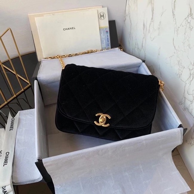 Chanel flap bag velvet & Gold-Tone Metal AS2222 black