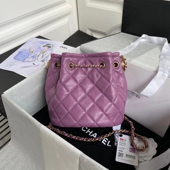 Chanel Drawstring Sheepskin bag AS2057 purple