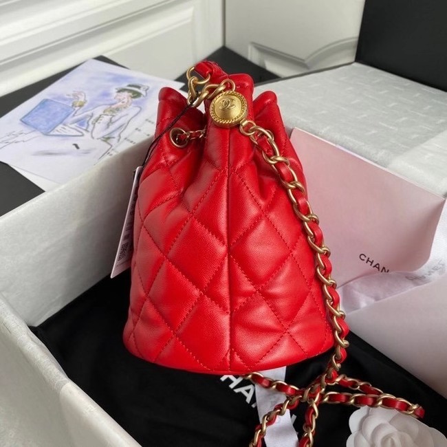 Chanel Drawstring Sheepskin bag AS2057 red