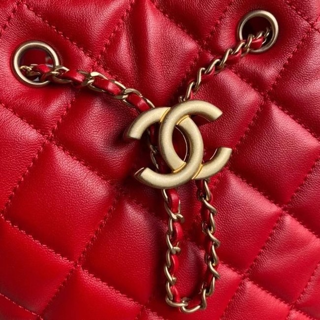 Chanel Drawstring Sheepskin bag AS2057 red