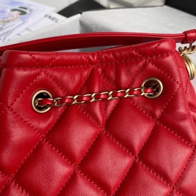 Chanel Drawstring Sheepskin bag AS2057 red
