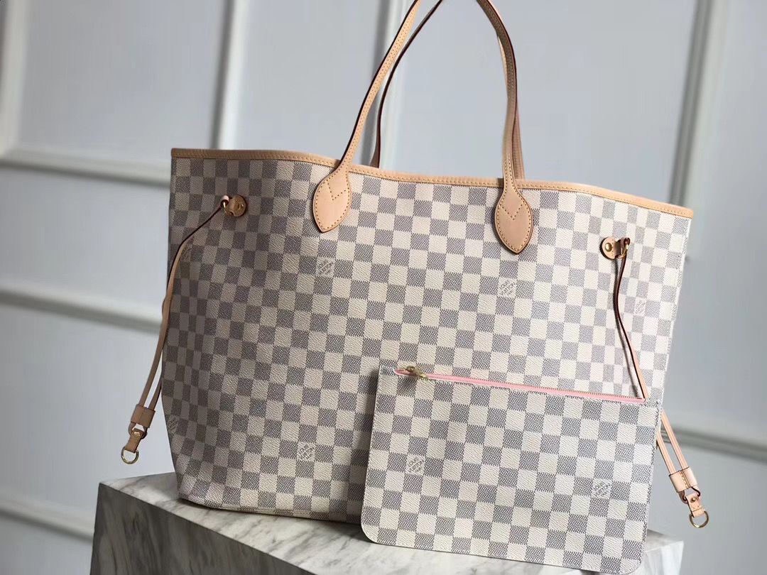 Louis Vuitton Damier Azur Original Leather Bolso NEVERFULL GM N41604 Pink