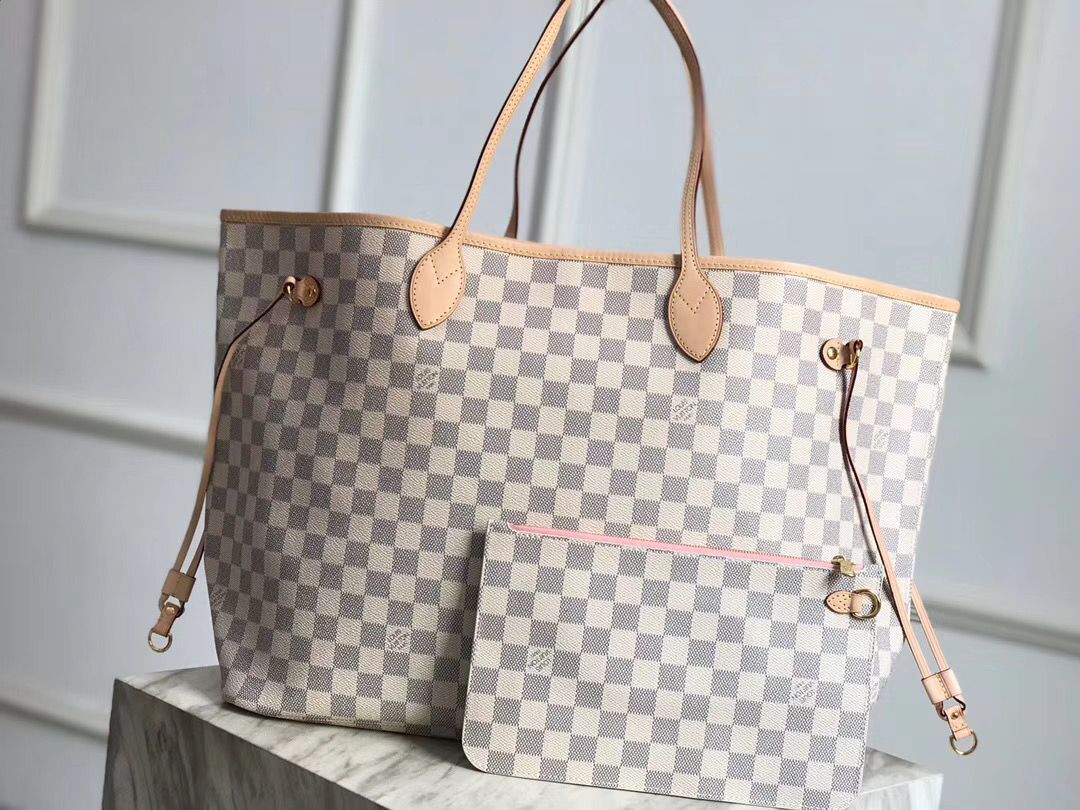 Louis Vuitton Damier Azur Original Leather Bolso NEVERFULL GM N41604 Pink