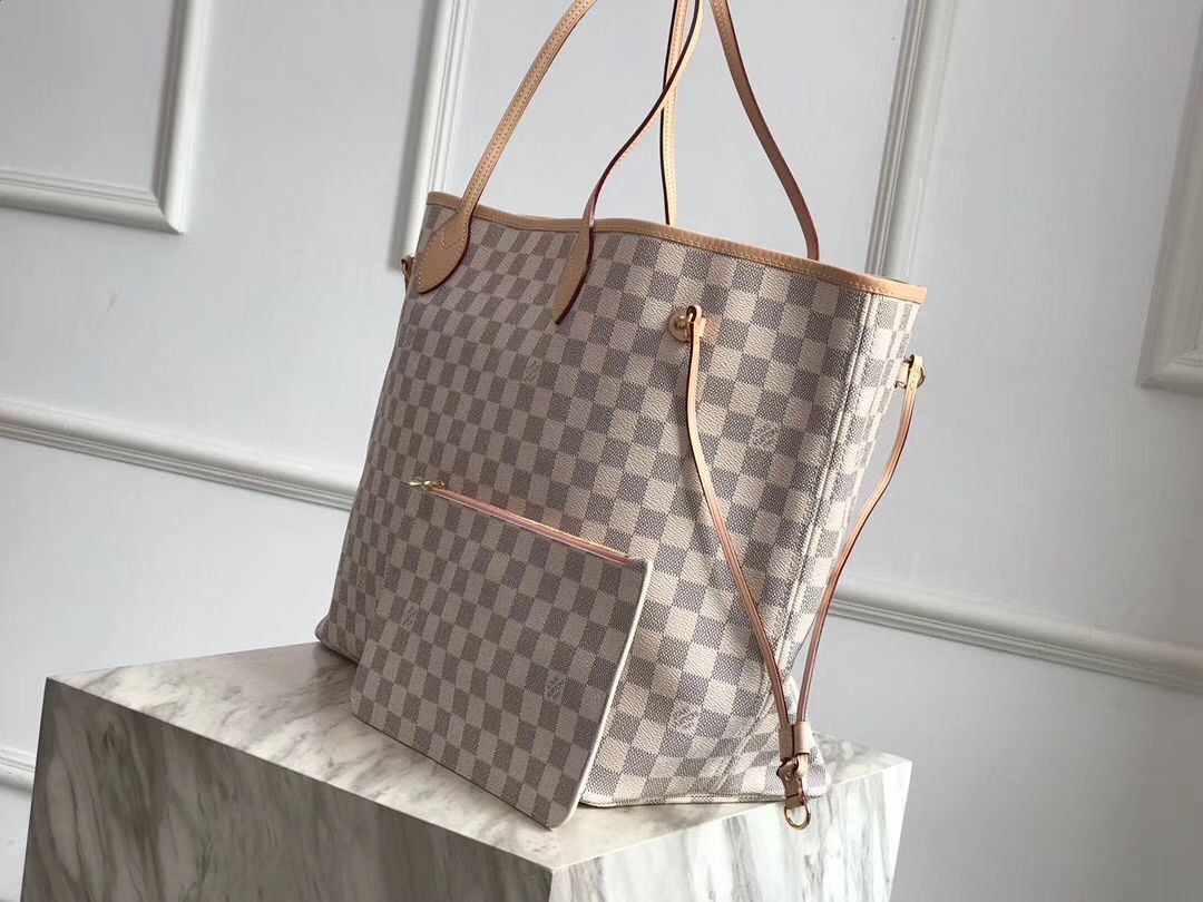 Louis Vuitton Damier Azur Original Leather Bolso NEVERFULL GM N41604 Pink