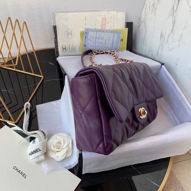 Chanel flap bag Calfskin & Gold-Tone Metal AS2231 purple