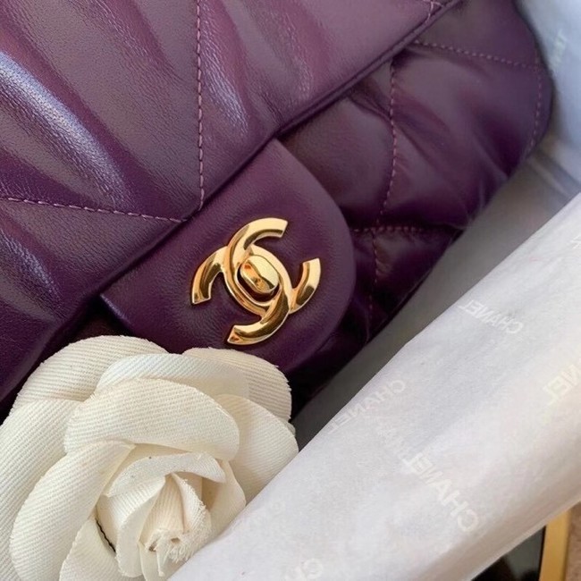 Chanel flap bag Calfskin & Gold-Tone Metal AS2231 purple