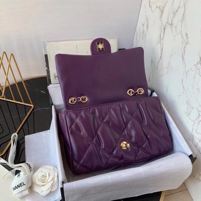 Chanel flap bag Calfskin & Gold-Tone Metal AS2231 purple