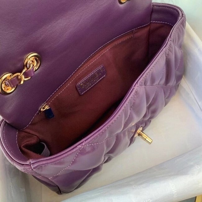 Chanel flap bag Calfskin & Gold-Tone Metal AS2231 purple